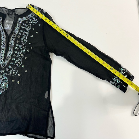 VENUS  Silk Sheer Black Swimsuit Coverup V-Neck Sequin Detailing Tunic Women's M - Picture 11 of 11